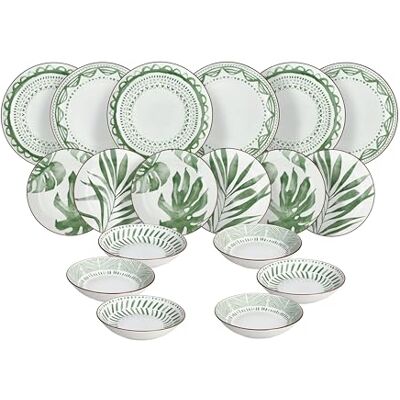 Tognana Rio Verde 18-Piece Porcelain Crockery Set for 6 People, Green Tognana Rio Verde 18-Piece Porcelain Crockery Set for 6 People, Green