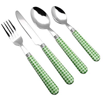 EXZACT 24pcs Stainless Steel Cutlery Gingham Handles for 6 People Green Checked Coloured Handles Family Meals Parties Picnics Caravan Garden Everyday Dining Dishwasher Safe EXZACT 24pcs Stainless Steel Cutlery Gingham Handles for 6 People Green Checked Coloured Handles Family Meals Parties Picnics Caravan Garden Everyday Dining Dishwasher Safe