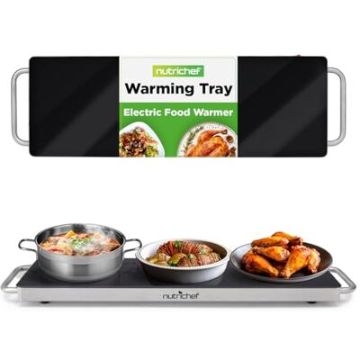 NutriChef Food Warmer Buffet Server – Electric Warming Tray Hot Plate for Parties & Catering, Glass Surface Keeps Food Warm, 57 cm Size with Stay-Cool Handles, Black NutriChef Food Warmer Buffet Server – Electric Warming Tray Hot Plate for Parties & Catering, Glass Surface Keeps Food Warm, 57 cm Size with Stay-Cool Handles, Black