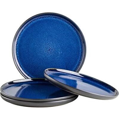 MÄSER Niara Series, Modern Dessert Plate Set for 4 People in Exciting Vintage Look, Small Plates Made of Ceramic, Stoneware, Blue/Black MÄSER Niara Series, Modern Dessert Plate Set for 4 People in Exciting Vintage Look, Small Plates Made of Ceramic, Stoneware, Blue/Black