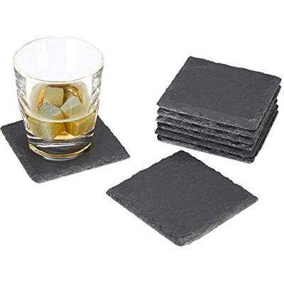 Relaxdays Set of 8 Slate Coasters, Square 10x10 cm, Easy-Care Coasters for Glasses, Grey Relaxdays Set of 8 Slate Coasters, Square 10x10 cm, Easy-Care Coasters for Glasses, Grey