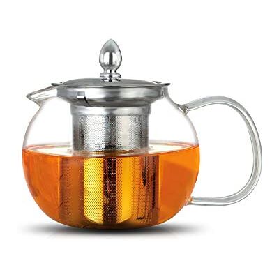 ANSIO Glass Teapot with Infuser 600 ml Borosilicate 304 Stainless Steel Lid, Clear Teapot Infuser with Heat Resistant and Loose Leaf Teapot Infuser ANSIO Glass Teapot with Infuser 600 ml Borosilicate 304 Stainless Steel Lid, Clear Teapot Infuser with Heat Resistant and Loose Leaf Teapot Infuser
