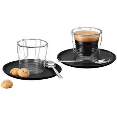 K-FEE Double-Walled Thermal Glasses, 2 x 75 ml Espresso Glasses with 2 Saucers and 2 teaspoons, Coffee Glass, Espresso, Made of Borosilicate Glass, Dishwasher Safe K-FEE Double-Walled Thermal Glasses, 2 x 75 ml Espresso Glasses with 2 Saucers and 2 teaspoons, Coffee Glass, Espresso, Made of Borosilicate Glass, Dishwasher Safe