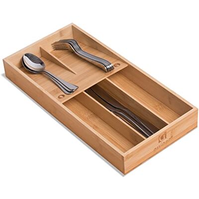 guiogc Bamboo Silverware Organizer, Kitchen Silverware Drawer Organizer, Utensil Tray Holder, Cutlery Tray for Spoons, Forks, Knives guiogc Bamboo Silverware Organizer, Kitchen Silverware Drawer Organizer, Utensil Tray Holder, Cutlery Tray for Spoons, Forks, Knives