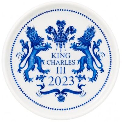 Portmeirion Spode King Charles III Coronation single round 10cm Coaster, Blue & White Pattern UK made Portmeirion Spode King Charles III Coronation single round 10cm Coaster, Blue & White Pattern UK made