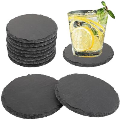 ASelected 4 Inch Slate Drink Coaster Set Of 8 Black Stone Coasters Bulk Cup Coaster Set For Coffee Beer Mug Wine Glass Bar Home Round ASelected 4 Inch Slate Drink Coaster Set Of 8 Black Stone Coasters Bulk Cup Coaster Set For Coffee Beer Mug Wine Glass Bar Home Round