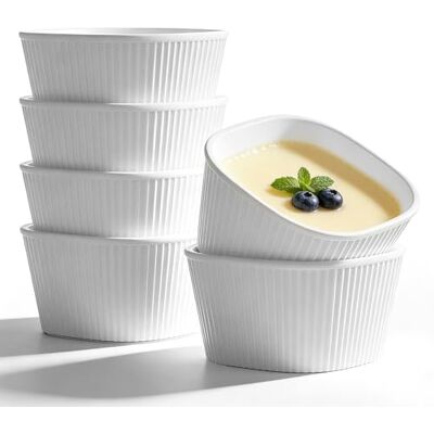 Woobroo Ramekins Set of 6, 210ml Porcelain Soufflé Dish, 10cm Square Crème Brûlée Dish for Air Fryer & Oven, Mini Bowl for Dips, Sauces, Snacks and Fruits White Woobroo Ramekins Set of 6, 210ml Porcelain Soufflé Dish, 10cm Square Crème Brûlée Dish for Air Fryer & Oven, Mini Bowl for Dips, Sauces, Snacks and Fruits White
