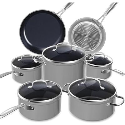 Nuwave 12-Pc Duralon Blue Ceramic Cookware Set in Cool Gray, PFAS-Free Nuwave 12-Pc Duralon Blue Ceramic Cookware Set in Cool Gray, PFAS-Free