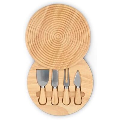 Sur La Table 5pc Cheeseboard Set with 3 Stainless Steel Knives and a Cheese Fork in Concealed Tray, Made from Hevea Wood with FSC Certified Materials, 24.6 x 24.6cm, Natural Wood, SLT847086 Sur La Table 5pc Cheeseboard Set with 3 Stainless Steel Knives and a Cheese Fork in Concealed Tray, Made from Hevea Wood with FSC Certified Materials, 24.6 x 24.6cm, Natural Wood, SLT847086