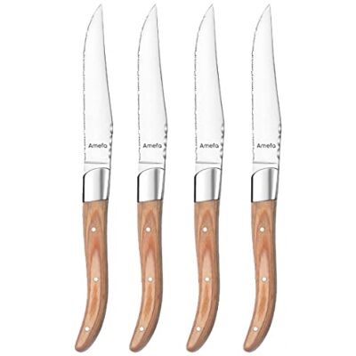 Amefa Royal Steak Knife Set Natural Wooden Handles in Gift Box, Set of 4 Amefa Royal Steak Knife Set Natural Wooden Handles in Gift Box, Set of 4