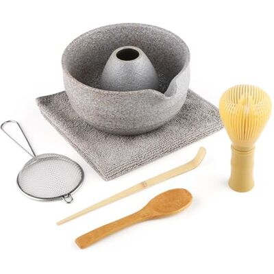 Muexoee 7 Pcs Matcha Set,Matcha Tea for Making Breakfast/Latte,Whisk Set and Bowl with All Accessories,Gift for Lover,Grey-White Bowl, Stirrer Yellow Muexoee 7 Pcs Matcha Set,Matcha Tea for Making Breakfast/Latte,Whisk Set and Bowl with All Accessories,Gift for Lover,Grey-White Bowl, Stirrer Yellow