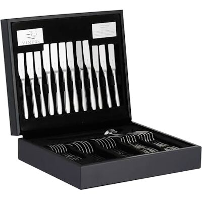 Viners Eden Premium 44 Piece Cutlery Set 18/10 Stainless Steel Serves 6 Modern Teardrop Design Dishwasher Safe Wooden Gift Box Viners Eden Premium 44 Piece Cutlery Set 18/10 Stainless Steel Serves 6 Modern Teardrop Design Dishwasher Safe Wooden Gift Box