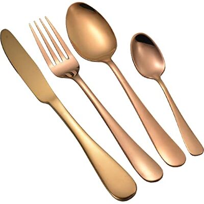 1ABOVE 16-Piece Copper Finish Stainless Steel Cutlery Set for 4 Mirror-polished forks, knives and spoons for four people. Dishwasher safe and easy to clean. 1ABOVE 16-Piece Copper Finish Stainless Steel Cutlery Set for 4 Mirror-polished forks, knives and spoons for four people. Dishwasher safe and easy to clean.