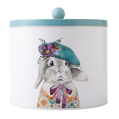 MIKASA Tipperleyhill Round Biscuit Tin, Illustrated Rabbit Design, Decorative Storage Tin Container For Snacks, Cookies, Loose Leaf Tea, Mints, Tea, Coffee, Sugar, In Matte Finish, 1 Piece 18 x 15cm MIKASA Tipperleyhill Round Biscuit Tin, Illustrated Rabbit Design, Decorative Storage Tin Container For Snacks, Cookies, Loose Leaf Tea, Mints, Tea, Coffee, Sugar, In Matte Finish, 1 Piece 18 x 15cm
