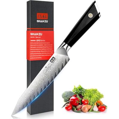 SHAN ZU Damascus Chef Knife 6 Inch,67-Layer Japanese Steel 10Cr15Mov Kitchen Knife High Carbon Super Sharp Japanese Chef Knife, All Purpose Professional Kitchen Utility Knives with G10 Handle SHAN ZU Damascus Chef Knife 6 Inch,67-Layer Japanese Steel 10Cr15Mov Kitchen Knife High Carbon Super Sharp Japanese Chef Knife, All Purpose Professional Kitchen Utility Knives with G10 Handle