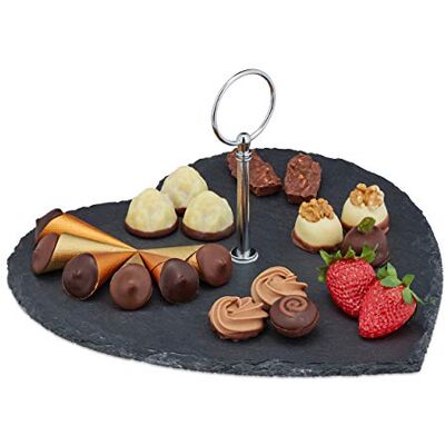 Relaxdays Slate Serving Plate, Heart Shaped, Handle, Platter for Sushi & Cheese, Wedding & Valentine's Day, Dark Grey Relaxdays Slate Serving Plate, Heart Shaped, Handle, Platter for Sushi & Cheese, Wedding & Valentine's Day, Dark Grey