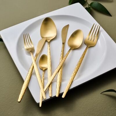 KARACA Callisto 84 Piece Gold Cutlery Set, Luxury Silverware Set with Forks, Knives, Spoons & Serving Utensils, Elegant Tableware for Formal Dining, Weddings and Special Occasions KARACA Callisto 84 Piece Gold Cutlery Set, Luxury Silverware Set with Forks, Knives, Spoons & Serving Utensils, Elegant Tableware for Formal Dining, Weddings and Special Occasions
