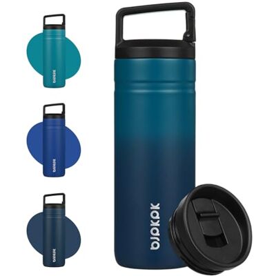 BJPKPK Insulated Water Bottle with 2 Lids,600ml Double Wall Stainless Steel Vacuum Tumbler Travel Coffee Mug,Wide Mouth Thermal Cup,Sea BJPKPK Insulated Water Bottle with 2 Lids,600ml Double Wall Stainless Steel Vacuum Tumbler Travel Coffee Mug,Wide Mouth Thermal Cup,Sea