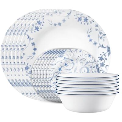 Corelle Vitrelle 18-Piece Service for 6 Dinnerware Set, Triple Layer Glass and Chip Resistant, Lightweight Round Plates and Bowls Set, Darlington Corelle Vitrelle 18-Piece Service for 6 Dinnerware Set, Triple Layer Glass and Chip Resistant, Lightweight Round Plates and Bowls Set, Darlington