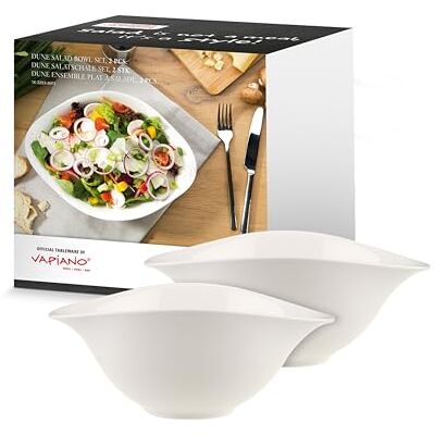 Villeroy & Boch Vapiano Salad Bowl Set 2 Pieces White, Dishwasher Safe, Microwave Safe, Dinner Plates, Plates for Soup, Pasta or Salads, Dinnerware Sets, Tableware, Premium Porcelain Villeroy & Boch Vapiano Salad Bowl Set 2 Pieces White, Dishwasher Safe, Microwave Safe, Dinner Plates, Plates for Soup, Pasta or Salads, Dinnerware Sets, Tableware, Premium Porcelain
