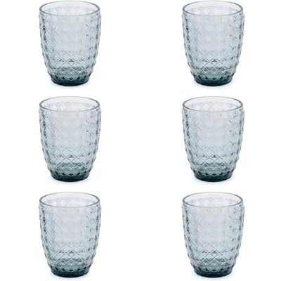 Evviva Set of 6 Coloured Glass Tumblers, Modern, Particular, Capacity 350 ml, Dishwasher Safe, Smoked Evviva Set of 6 Coloured Glass Tumblers, Modern, Particular, Capacity 350 ml, Dishwasher Safe, Smoked