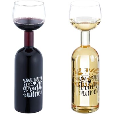 Relaxdays Bottle Glass, Fun Gift with Save Water Drink Wine Inscriptions in Black & White, Volume 750 ml, Transparent, 29.5 x 8.5 x 8.5 cm Relaxdays Bottle Glass, Fun Gift with Save Water Drink Wine Inscriptions in Black & White, Volume 750 ml, Transparent, 29.5 x 8.5 x 8.5 cm