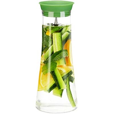 Relaxdays Transparent Cylindrical Glass Decanter 1L, Stainless Steel Carafe with Pourer, Fine Crystal Glass, Dishwasher-Safe Relaxdays Transparent Cylindrical Glass Decanter 1L, Stainless Steel Carafe with Pourer, Fine Crystal Glass, Dishwasher-Safe