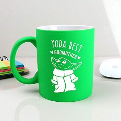 eBuyGB Personalised Coffee Mug, Neon Green Baby Yoda Mug, 310ml Star Wars Themed Tea Cup, Funny Gifts for Godparents (Yoda Best Godmother) eBuyGB Personalised Coffee Mug, Neon Green Baby Yoda Mug, 310ml Star Wars Themed Tea Cup, Funny Gifts for Godparents (Yoda Best Godmother)