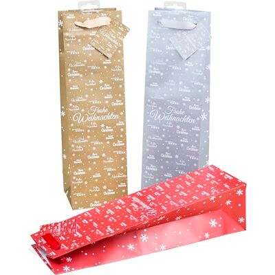 Heku Christmas Bottle Bags with Glitter, Pack of 25, Merry X-Mas Design in 3 Colours, Paper, Versatile Size for Wine and Spirits, 40 x 10 x 12 cm Heku Christmas Bottle Bags with Glitter, Pack of 25, Merry X-Mas Design in 3 Colours, Paper, Versatile Size for Wine and Spirits, 40 x 10 x 12 cm