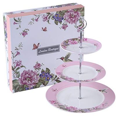 London Boutique Cake Stand afternoon tea stands 3 tier cake stand Vintage Bird Rose Butterfly New Bone China Serving Plate for Tea Party High tea Gift for Her (Pink) London Boutique Cake Stand afternoon tea stands 3 tier cake stand Vintage Bird Rose Butterfly New Bone China Serving Plate for Tea Party High tea Gift for Her (Pink)