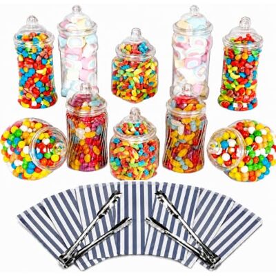 Candy 10 Plastic Sweet Jars, 5 styles, 2 tongs, 50 bags Buffet (Blue) Candy 10 Plastic Sweet Jars, 5 styles, 2 tongs, 50 bags Buffet (Blue)