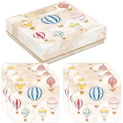 Easy Life R0952-AIRB Cork & Porcelain Coaster Set - Air Balloons Easy Life R0952-AIRB Cork & Porcelain Coaster Set - Air Balloons