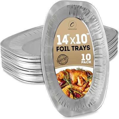 Coselena Foil Trays 14 Inch (Pack of 10) Durable Aluminium Serving Platters for Catering, Parties, and Events Ideal Sandwich Platter Trays for Gatherings Coselena Foil Trays 14 Inch (Pack of 10) Durable Aluminium Serving Platters for Catering, Parties, and Events Ideal Sandwich Platter Trays for Gatherings