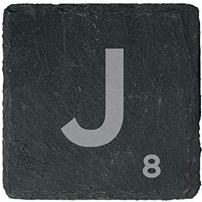 eBuyGB Scrabble Drinks Coasters, Square Slate Coaster, Individual Alphabet Letters, Scrabble Tiles with Score Marks Personalise Your Own Scrabble Words (J) eBuyGB Scrabble Drinks Coasters, Square Slate Coaster, Individual Alphabet Letters, Scrabble Tiles with Score Marks Personalise Your Own Scrabble Words (J)