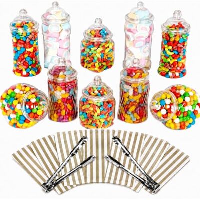 Candy 10 Plastic Sweet Jars, 5 styles, 2 tongs, 50 bags Buffet (Gold) Candy 10 Plastic Sweet Jars, 5 styles, 2 tongs, 50 bags Buffet (Gold)