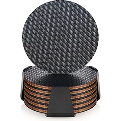 Prestone Prestige Modern Coasters for Drinks with Holder, Premium Carbon & Wood Drink Coaster, Unique Design (Dark Gray V2) Prestone Prestige Modern Coasters for Drinks with Holder, Premium Carbon & Wood Drink Coaster, Unique Design (Dark Gray V2)