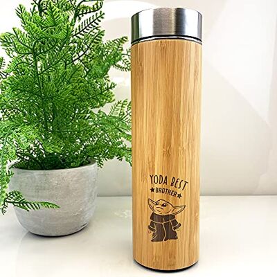 eBuyGB Personalised Bamboo Travel Flask, Baby Yoda Travel Mug, 500ml Star Wars Themed Coffee Mug Cup, Funny Gifts from Sister, Brother (Yoda Best Brother) eBuyGB Personalised Bamboo Travel Flask, Baby Yoda Travel Mug, 500ml Star Wars Themed Coffee Mug Cup, Funny Gifts from Sister, Brother (Yoda Best Brother)