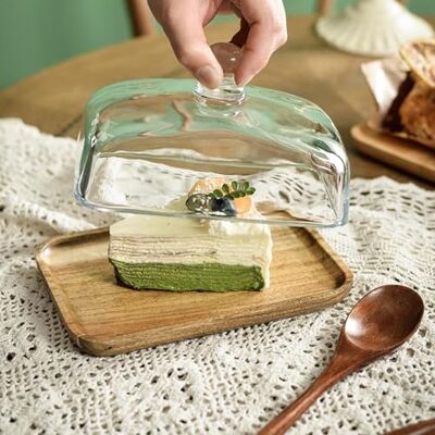 GarveeHome Bamboo Butter Dish with Clear Glass Lid Rectangular Serving Platter for Butter, Cheese, Cakes Stylish Vintage Tray for Dessert and Sweets Perfect for Kitchen, Restaurant or GarveeHome Bamboo Butter Dish with Clear Glass Lid Rectangular Serving Platter for Butter, Cheese, Cakes Stylish Vintage Tray for Dessert and Sweets Perfect for Kitchen, Restaurant or