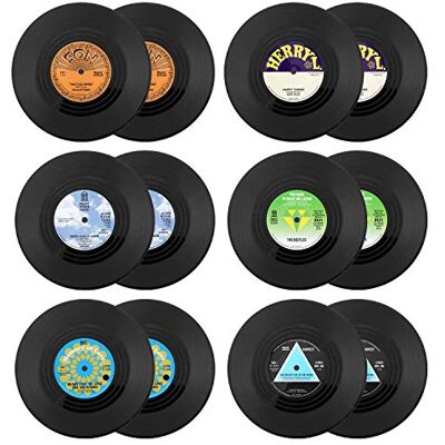 BEEK J7MS 12 Pack Retro Vinyl Record Non Slip Insulated Coffee Drinks Coasters, Acrylic BEEK J7MS 12 Pack Retro Vinyl Record Non Slip Insulated Coffee Drinks Coasters, Acrylic