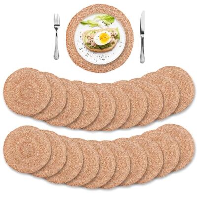 Eco Crave Dining Placemat Jute Braided Round Set of 20 Eco Crave Dining Placemat Jute Braided Round Set of 20