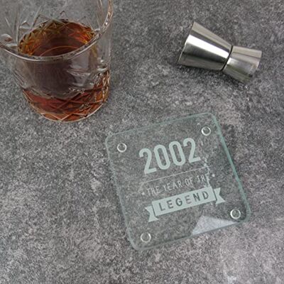 eBuyGB Engraved Square Glass Coaster -2002 Year of The Legend Design 21st Birthday Gifts for Him, Men Gift for Son, Brother, Friend, Cousin Drinks Mat, Placemat eBuyGB Engraved Square Glass Coaster -2002 Year of The Legend Design 21st Birthday Gifts for Him, Men Gift for Son, Brother, Friend, Cousin Drinks Mat, Placemat