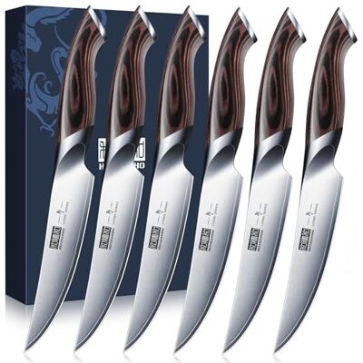 HOSHANHO Steak Knives Set of 6, 4.5 Inch Non Serrated Steak Knife Set Ultra Sharp Japanese High Carbon Steel Kitchen Steak Knives with Ergonomic Handle, Ideal Gifts HOSHANHO Steak Knives Set of 6, 4.5 Inch Non Serrated Steak Knife Set Ultra Sharp Japanese High Carbon Steel Kitchen Steak Knives with Ergonomic Handle, Ideal Gifts