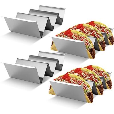 ASelected Taco Holder 4 Pack Stainless Steel Taco Stand Rack with Handles 21x10x5CM Tortilla Holder Taco Tray Holds Up to 3 Tacos Suitable for Home and Restaurant Easy to Clean Silver ASelected Taco Holder 4 Pack Stainless Steel Taco Stand Rack with Handles 21x10x5CM Tortilla Holder Taco Tray Holds Up to 3 Tacos Suitable for Home and Restaurant Easy to Clean Silver