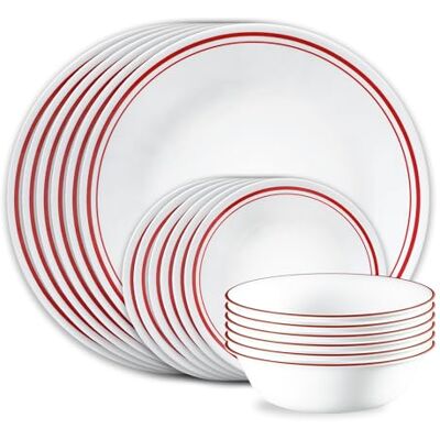 Corelle Vitrelle 18-Piece Service for 6 Dinnerware Set, Triple Layer Glass and Chip Resistant, Lightweight Round Plates and Bowls Set, Logan Corelle Vitrelle 18-Piece Service for 6 Dinnerware Set, Triple Layer Glass and Chip Resistant, Lightweight Round Plates and Bowls Set, Logan