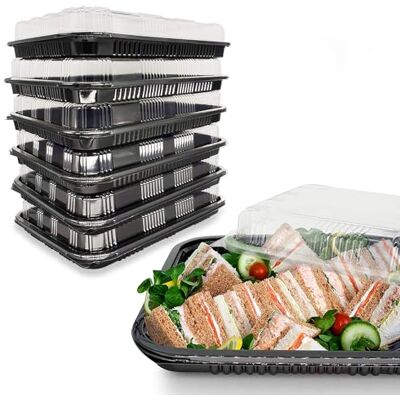 HIYAA Sandwich Platter Trays With Lids, Pack of 6 Reusable Plastic Catering Trays With Lids for Meal Prep, Cakes, Treats and Sandwiches HIYAA Sandwich Platter Trays With Lids, Pack of 6 Reusable Plastic Catering Trays With Lids for Meal Prep, Cakes, Treats and Sandwiches