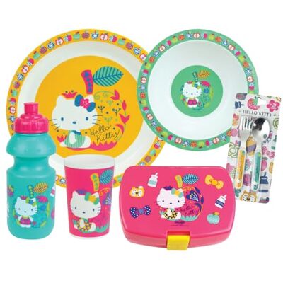 Fun House Hello Kitty Dinnerware Set for Children 3 Years Plate Ø22 Cm Deep Plate Ø16 Cm Glass 220 ml Bottle 350 ml Snack Box Cutlery H13.5 Cm Official License Reusable Fun House Hello Kitty Dinnerware Set for Children 3 Years Plate Ø22 Cm Deep Plate Ø16 Cm Glass 220 ml Bottle 350 ml Snack Box Cutlery H13.5 Cm Official License Reusable