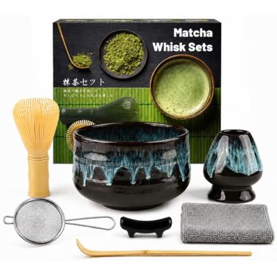 Lafefe Matcha Set, 7PCS Ceramic Matcha Kit with Gold Reactive Glaze Bowl, Yellow Matcha Whisk, Sieve, Holder & Spoon, Japanese Tea Ceremony Tools for Matcha Latte Making & Gift (Sand Gold) Lafefe Matcha Set, 7PCS Ceramic Matcha Kit with Gold Reactive Glaze Bowl, Yellow Matcha Whisk, Sieve, Holder & Spoon, Japanese Tea Ceremony Tools for Matcha Latte Making & Gift (Sand Gold)
