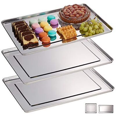 Relaxdays Serving Trays, 3X Set, Stainless Steel, Dishwasher Safe, Canapé Plate, HxW: 48 x 33 cm, Silver Relaxdays Serving Trays, 3X Set, Stainless Steel, Dishwasher Safe, Canapé Plate, HxW: 48 x 33 cm, Silver