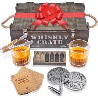 Royal Reserve Whisky Gift Set Whisky Glass Set of 2, Bullet Stones Coasters, Wooden Box Birthday Gifts for Men Husband Friend Dad Boyfriend by Royal Reserve Whisky Gift Set Whisky Glass Set of 2, Bullet Stones Coasters, Wooden Box Birthday Gifts for Men Husband Friend Dad Boyfriend by