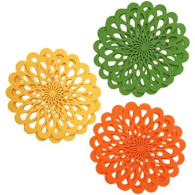 Pandecor Set of 6 Felt Coasters 33 cm (2 Green + 2 Yellow + 2 Orange) Pandecor Set of 6 Felt Coasters 33 cm (2 Green + 2 Yellow + 2 Orange)